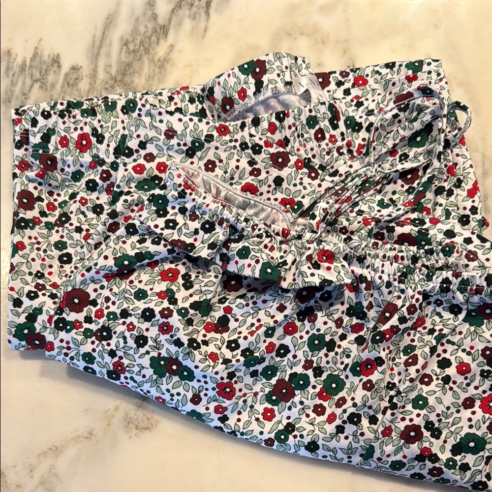 LAKE Pima Ruffle Pajama Set - Red & Green Blossom